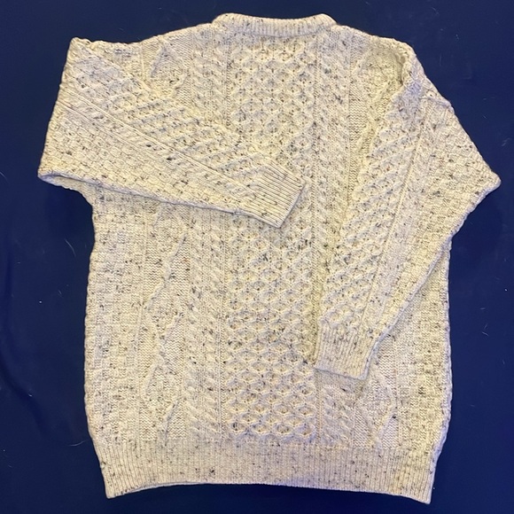 Arancrafts Ireland 100% Wool Vintage Cream Speck Fisherman Cable Knit Sweater XL - Picture 3 of 7